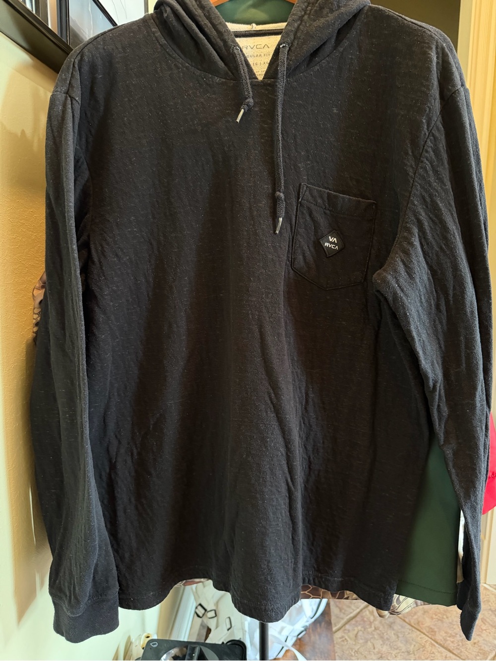 RVCA Black Double Layer Hooded Pullover Hoodie XL